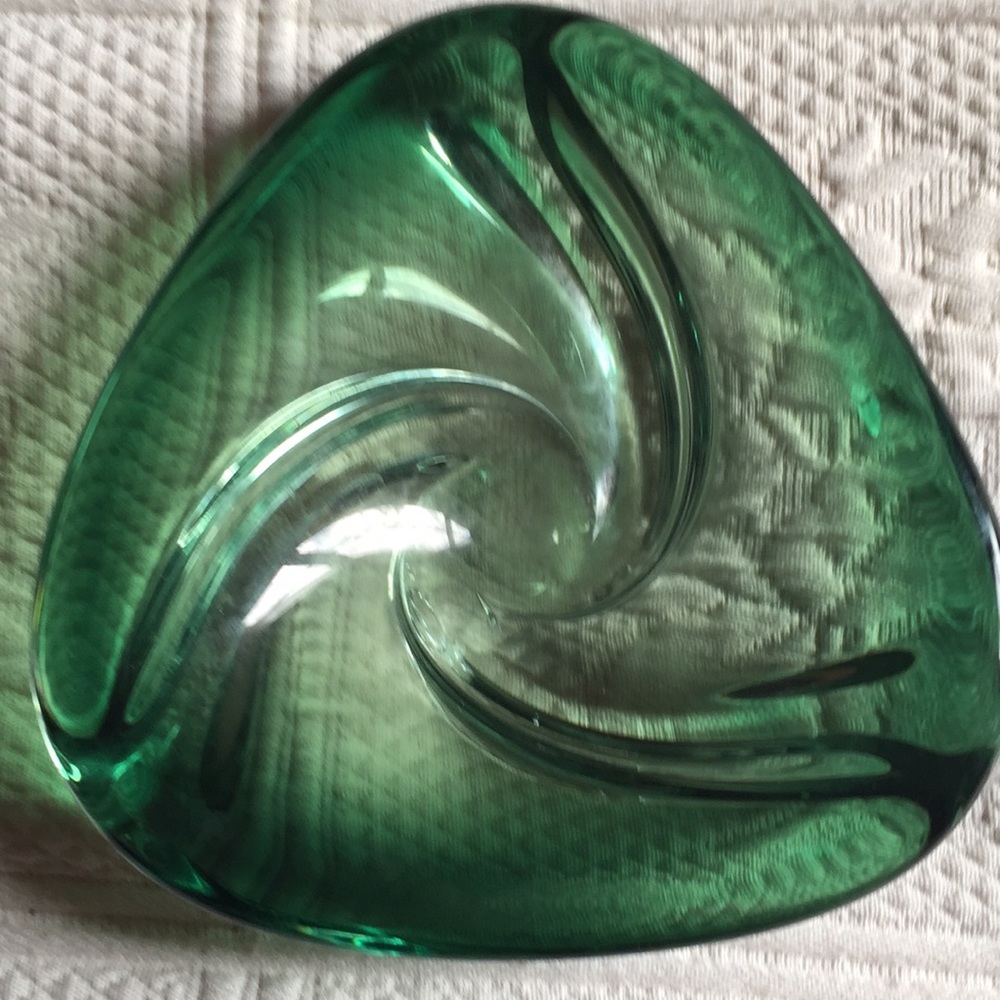 Val St Lambert green swirl ashtray 1960’s